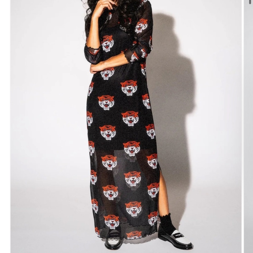 Dressed in Lala Mad About You Long Sleeve Mesh Dress in Tigress